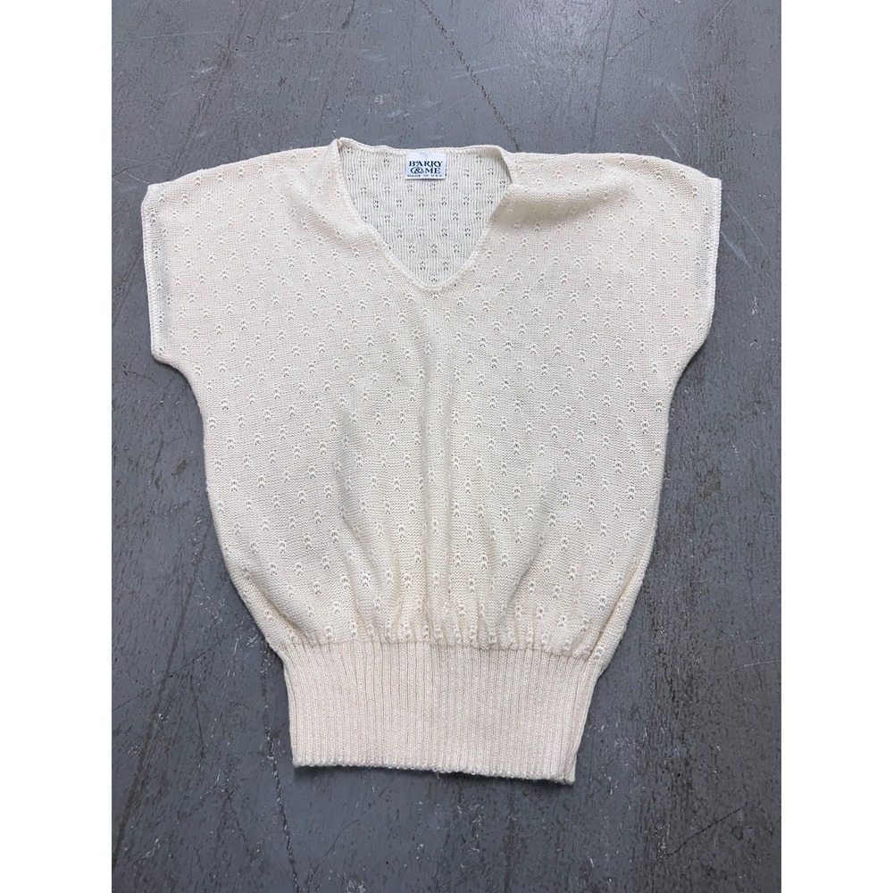 Vintage Barry & Me Sweater Womens M? 36" Chest Cream Knit V-Neck Sleeveless Cozy